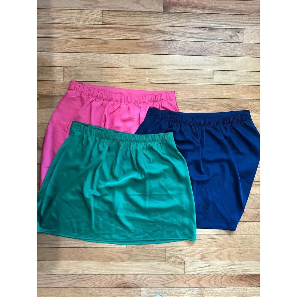 Bundle of 3 J. Crew Satin Skirts Large Pink, Navy, Green - Picture 2 of 6